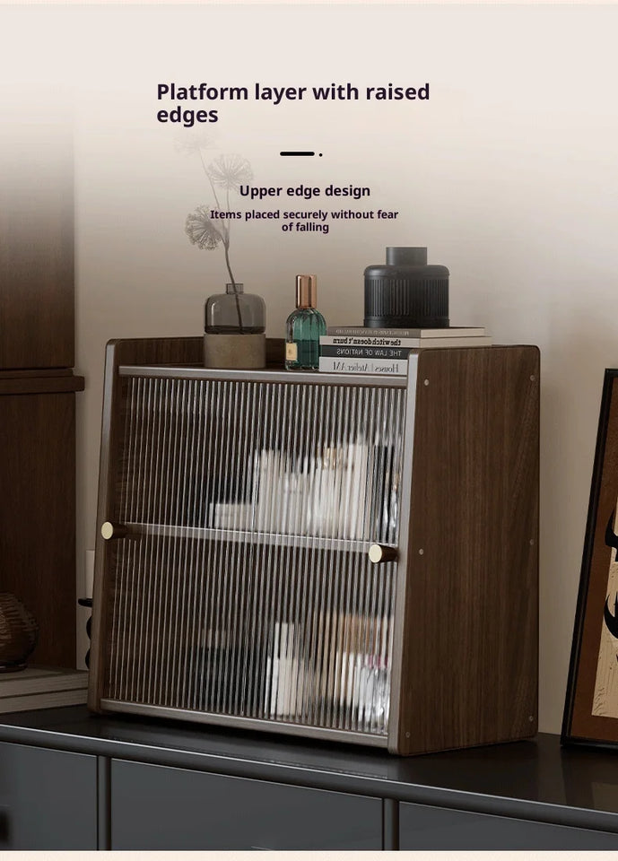 Walnut Wood Living Room Cabinet Storage Dresser Drawer Display Cabinet TV Stand Sideboard Organizer Cup Rack Included Cabinet