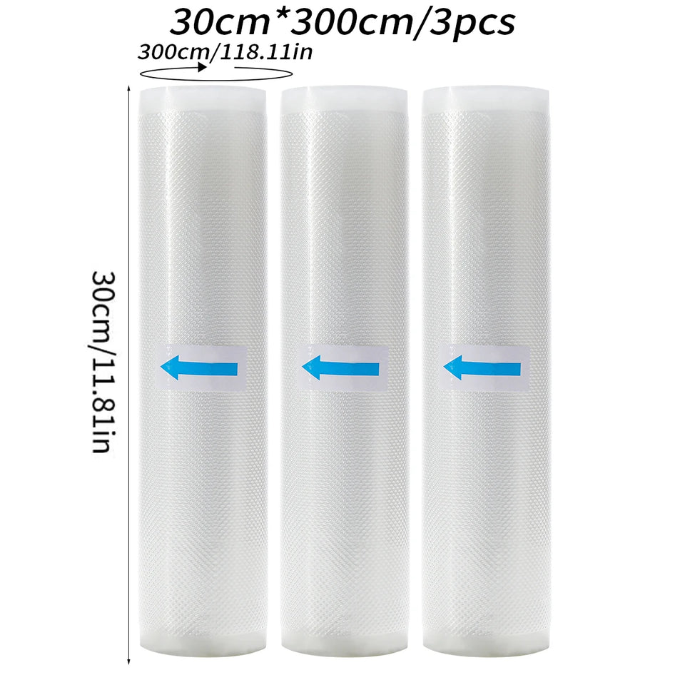 3 rolls of 3m vacuum sealed bag, free of bisphenol A, seven layer co extruded diamond grain food packaging bag