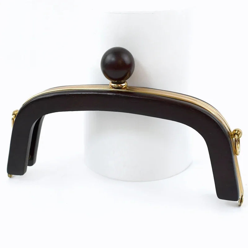 1Pc 20.5cm Wood Purse Frame Wooden Bead Bag Handles Metal Screws Wallet Closure Clip Kiss Clasp DIY Handmade Bags Accessories