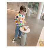Spring Autumn Baby and Girls Sweet All-Over Flowers Sweatshirt School Kids Outfit Pullover Tops Child Workout Jumper 1-12 Years