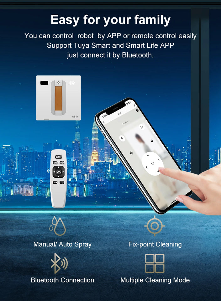 ABIR WD8 Window Cleaning Robot, Dual Ultrasonic Spray, AI intelligent Wipping, Updated Laser,Smart Home Glass Wall Washing