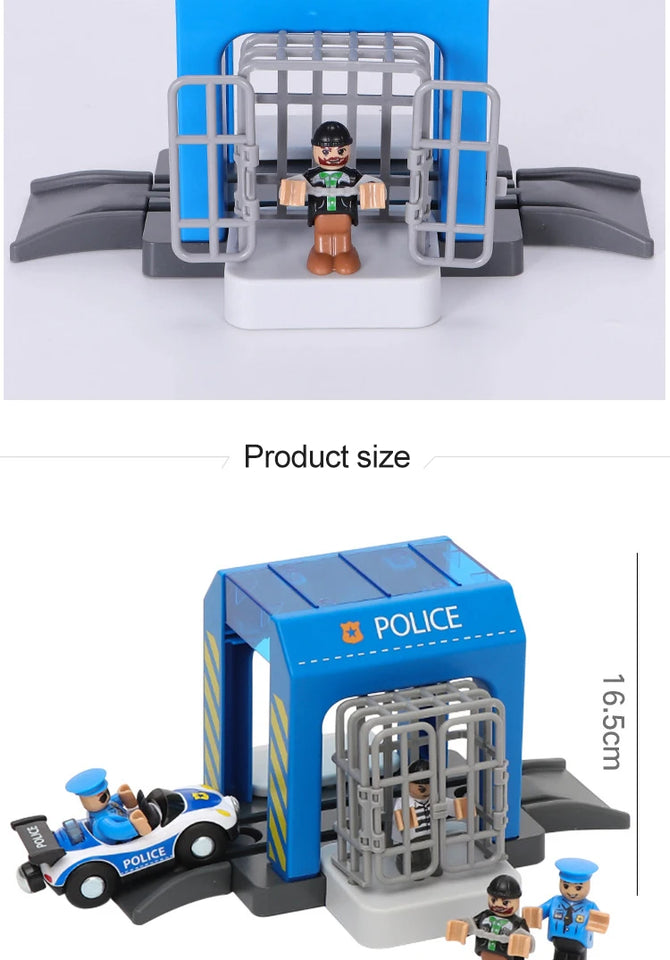 Set Police Thief Catching Building Block Suit Compatible With Wooden Train Track Plastic Police Station Children's Toys Gifts