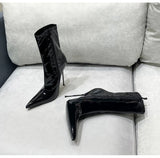 Knee-High Modern Boots Pointy Toe Women Shoes 13cm Ultra Thin Steel High Heels Metal Heel Calf Boots for Women Fun Shoes Size 46