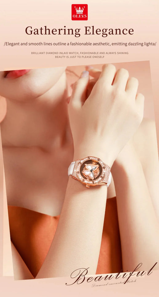 OLEVS 9996 Quartz Watch For Women Top Brand Fashion Woman Wristwatch Butterfly Luxury Waterproof Original Leather Dress Watches