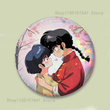 COOL Ranma 1 2 Reflective Pin Tinplate Round Brooch Cartoon Cosplay Badges for Bag Hat Toys Gifts