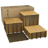 Acacia Wood Connected Deck Tiles for Patio & Outdoor Decor, 12"x12" Firm Weatherproof Non-Slip Wooden Flooring, 22/33 Panels