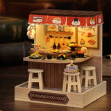 Coffee Shop Wooden Mini Doll House DIY Small House Kit  3D Puzzle Assembly Toy Miniature Dollhouse With Furniture Lighting Gifts