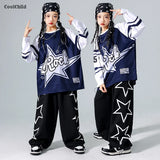 Girls Hip Hop Star Sweatshirt Vest Joggers Pants Boys Cool Streetwear Clothes Set Kids Children Jazz Street Dance K-pop Costumes
