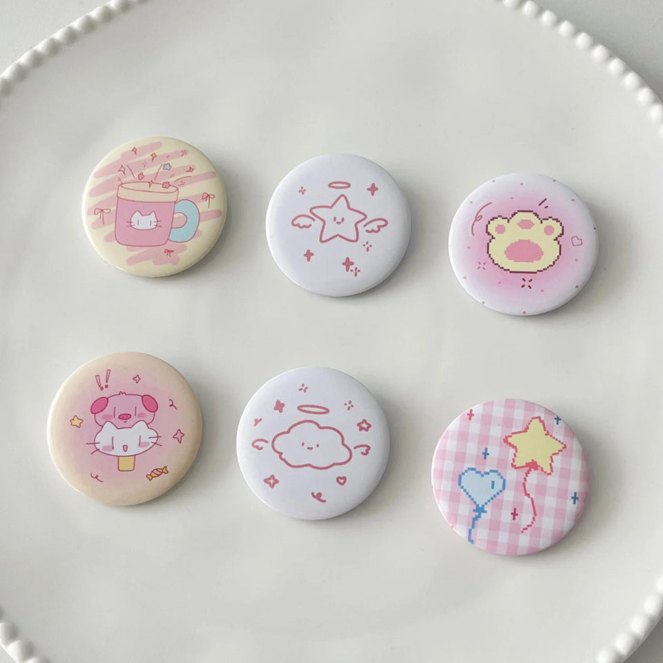 6pcs/set 45mm Cute Cartoon Mini Enamel Pins Kawaii Badges for Bag Denim Jacket Scrapbook Journal Girly Collectible Badge Pins