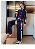 Spring Autumn Girl Striped Cropped Full Zip Sweatshirt+Loose Drawstring Sweatpant Set School Kids Tracksuit Child Outfit 3-16Yrs