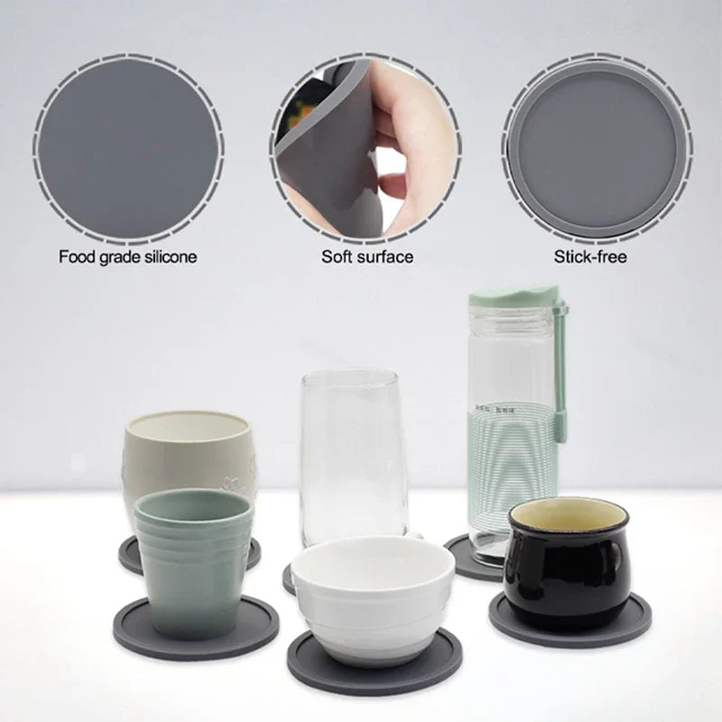 6Pcs 10cm Silicone Coasters Round Heat Resistant Rubber Tea Cup Mat Drink Coffee Mug Glass Beverage Holder Pad Decor Table Mat