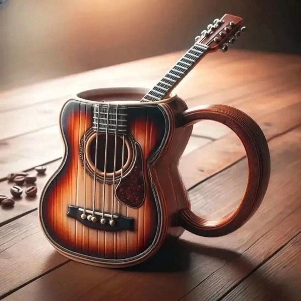 Resin Musical Instrument Coffee Mug Guitar Pattern Handcrafted Coffee Cup Durable Guitar Shaped Coffee Cup for Home Kitchen