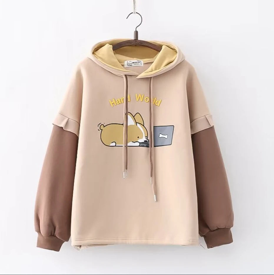 Harajuku Funny Women Hoodies 100% Cotton Winter Plus Fleece Cute Pink Anime Sweatshirt Teen Girl Kawaii Long Sleeve Y2K Hoodie