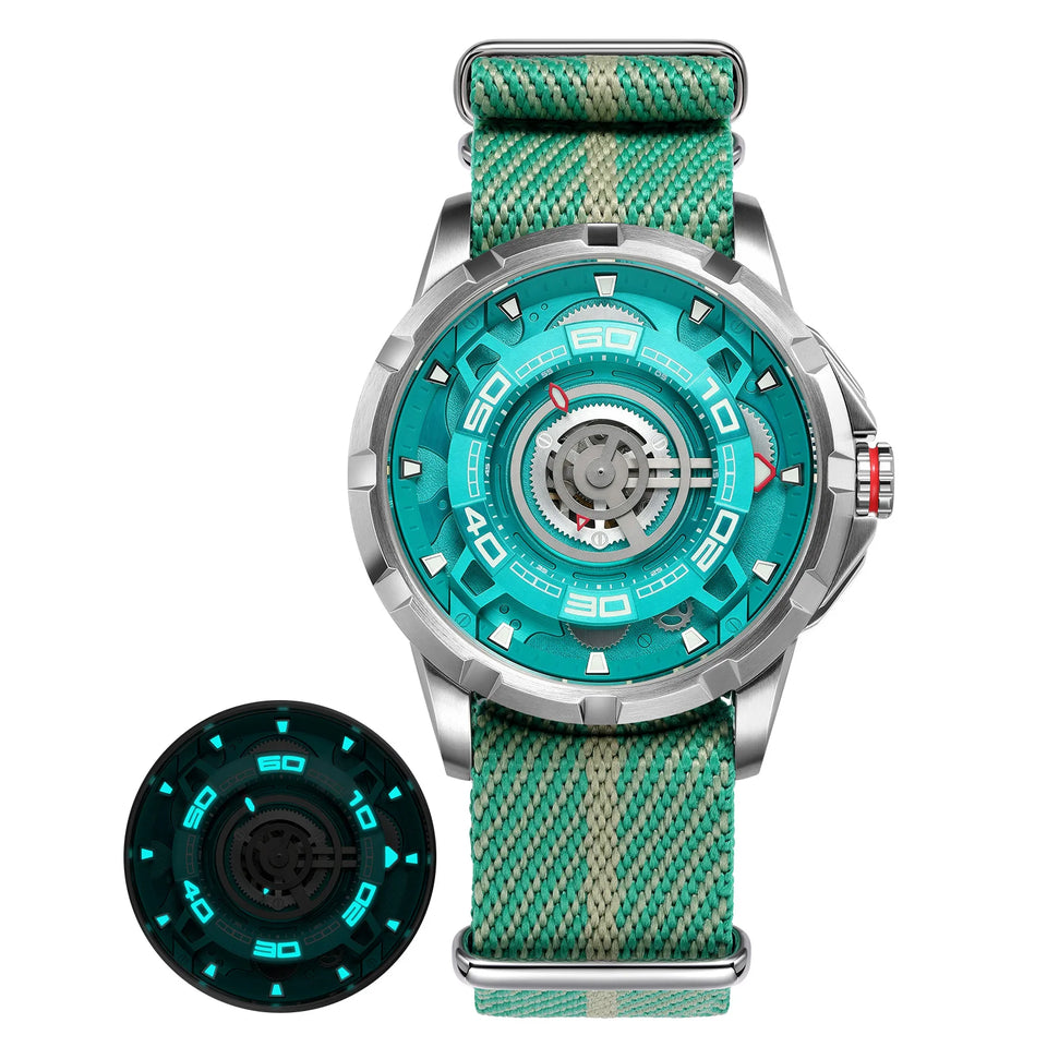 BERNY Automatic Men's Skeleton Watch 5ATM Luminous Sapphire Exhibition 3D Dial 316L Steel MIYOTA 82S0 Mechanical Watches for Men
