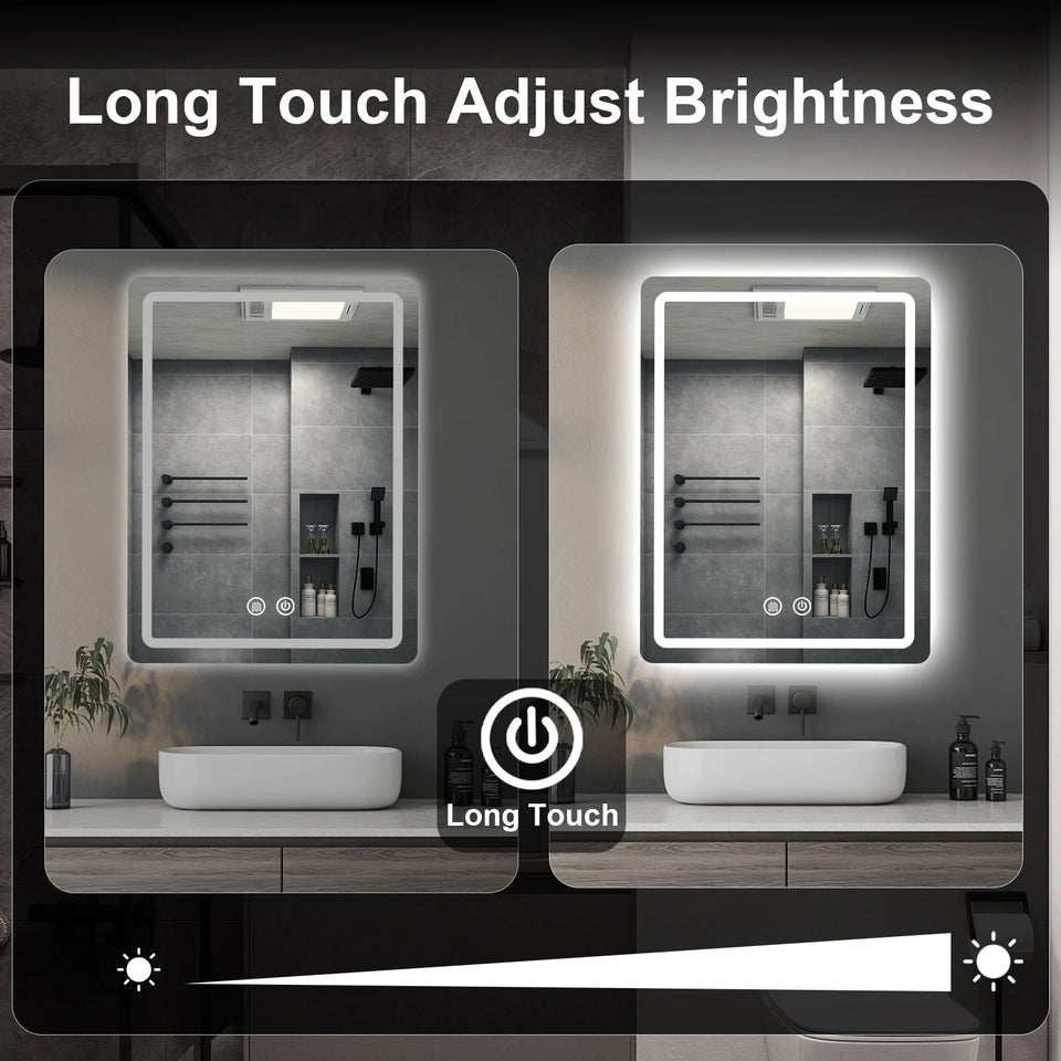 20x28 inch LED Bathroom Mirror Vanity Mirrors with Backlit Lights Fogless Makeup Mirror Wall Mounted with Demister