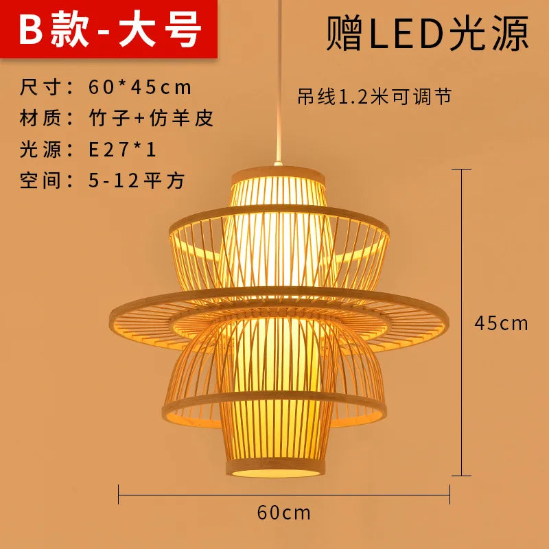 Bamboo Artwork Chandelier Lantern Tea Room Restaurant Restaurant Hot Pot Restaurant Japanese Style Retro Zen