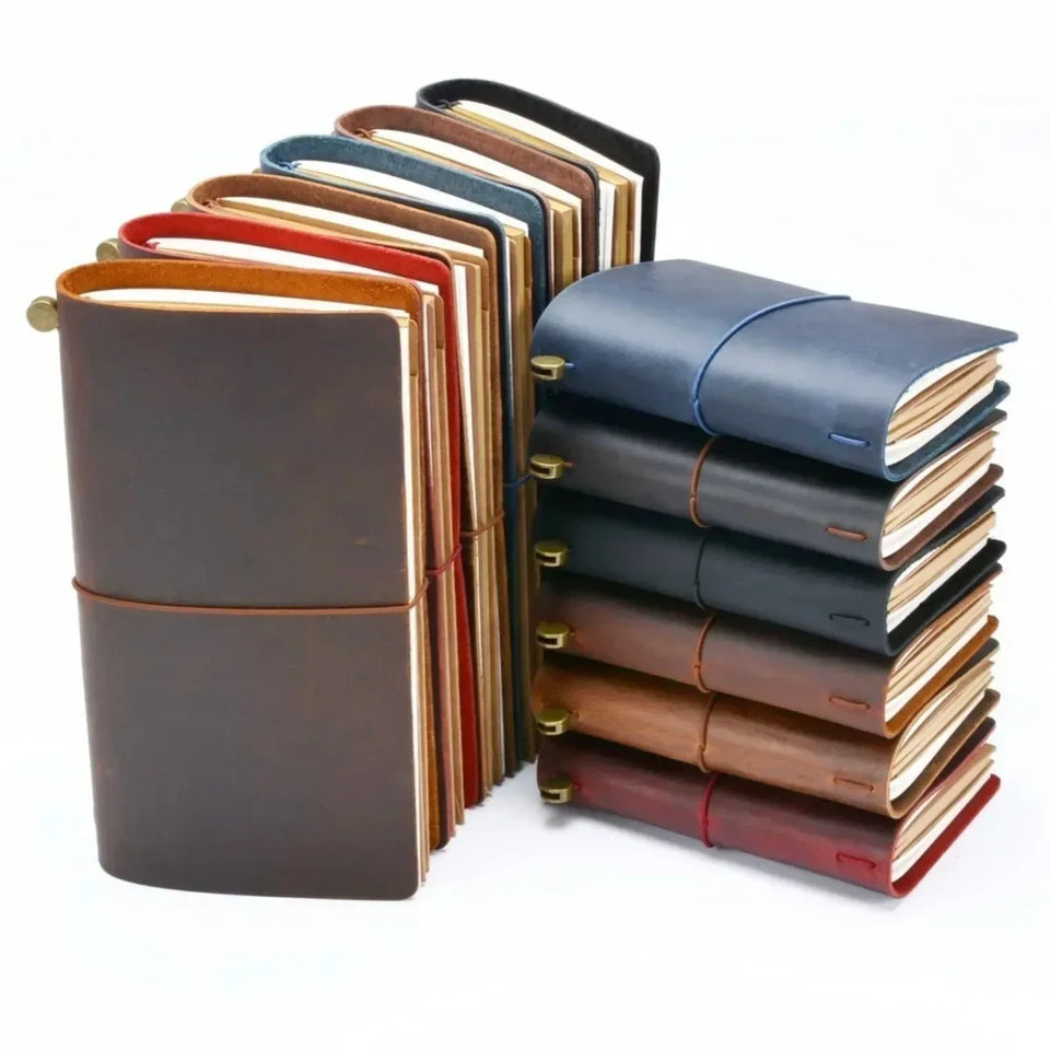 Refillable Leather Travel Notebooks Diary, Retro Handmade Leather Portable Travel Journals Sketchbook for School Office Supplies