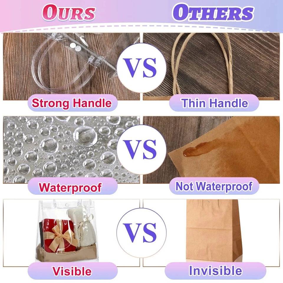 1-50PCS Clear Tote Waterproof Bag Reusable PVC Clear Shopping Bag Shoulder Handbag Environmentally Travel Storage Bag Shoes Bag
