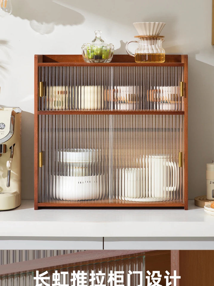‌Dustproof Cup Display Cabinet Glass Door Curio Shelf for Coffee Mugs Tabletop Drinkware Organizer for Dining Room/ Bar Counter