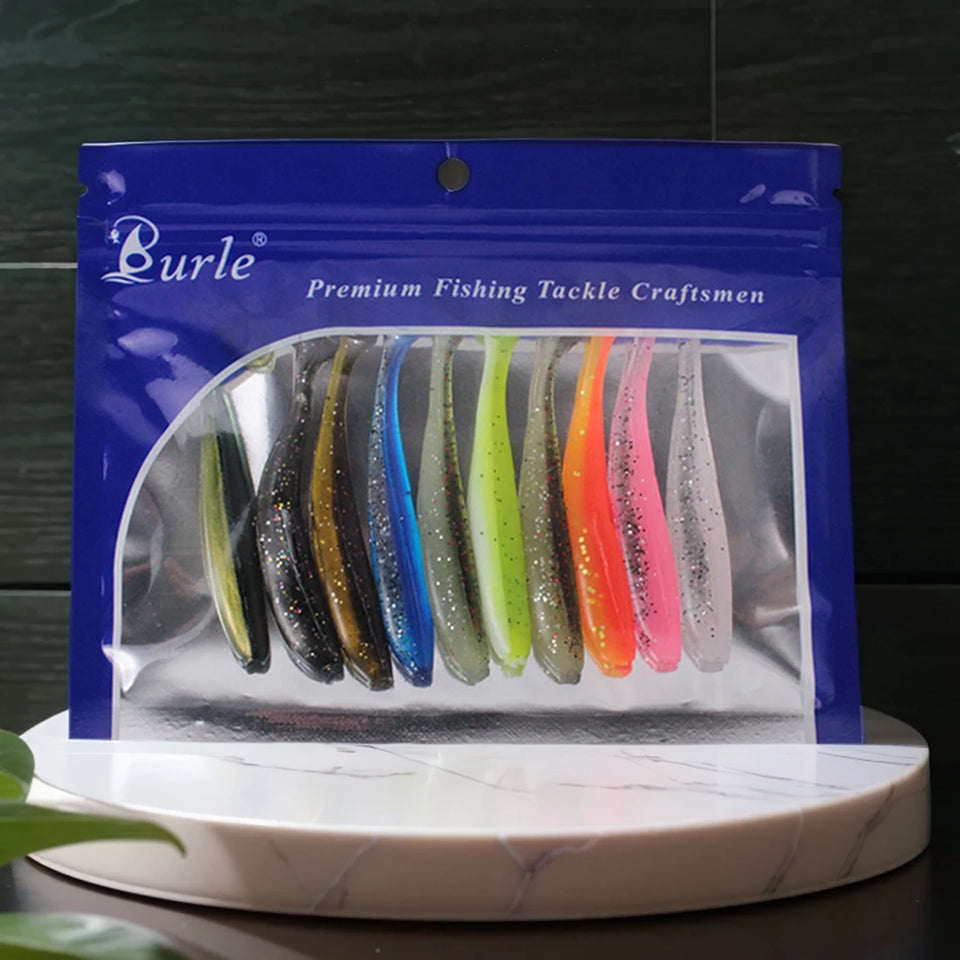 10Pcs 9cm T Tail Worm Soft Bait Plastic Fishing Soft Lure Paddle Tail Swim Baits for Bass Trout Freshwater Saltwater
