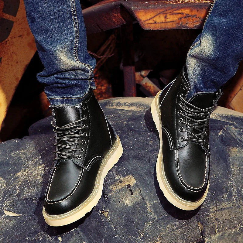 Winter Warm Men Boots Leather Mens Snow Boots with Fur Handmade Waterproof Male Ankle Boots No-slip High Top Male Work Shoes
