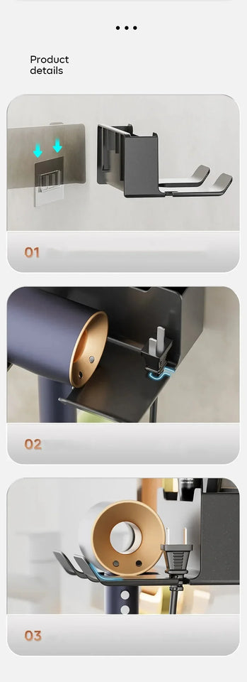 Hair Dryer Holder Wall Mount Suction Cup Bathroom Organizer Wall Mount Hairdryer Holder Straightener Stand Rustproof