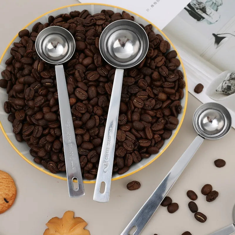 Coffee Scoop Stainless Steel Powder Compactor Spoon with Scale Long Handle for Ground Coffee Spices Baking Measuring Supplies
