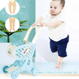 Shopping Cart Toys, Trolley for Groceries Supermarket Playset Fruit Vegetables Play Food Role Kitchen Store Toys for Kids