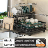 2026 Upgraded New Model - 1.5-Layer Carbon Steel Dish Rack, with Drain Tray, Commercial-Grade Tableware Storage Rack – Large Capacity, Rust-Proof, Includes Cutlery Rack and Cutting Board Rack, Suitable for Families of 4-6 P