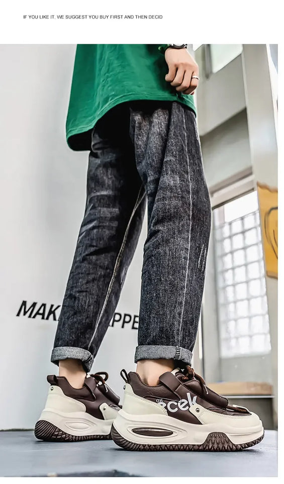 Chunky Sneaker Plus Size 45 46 47 48 Men Designer Sport Shoes Fashion Casual Leather Fabric Height Increased Flat Platform Shoes
