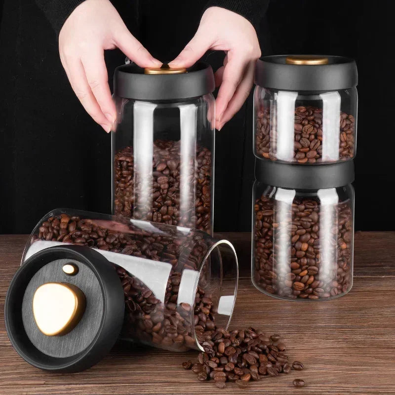 Coffee Can Manual Vacuum Moisture-proof Storage Jar Kitchen High Borosilicate Glass Tea Jar Coffee Bean Storage Sealed Jar