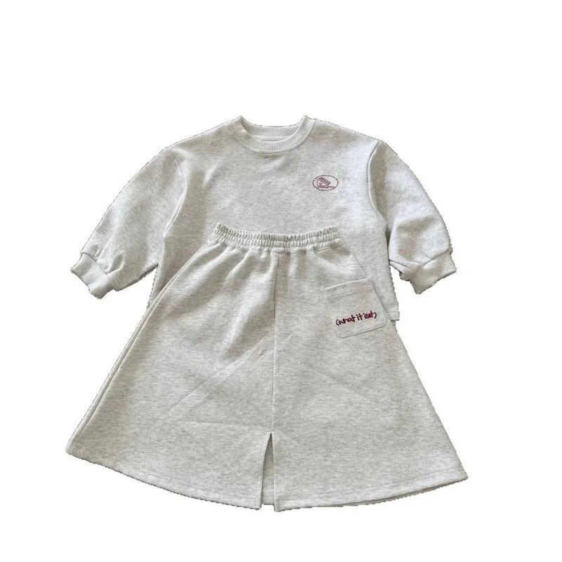 2025 Autumn Winter Girls' Outfit Vacation Children Letter Print Sweatshirt 2piece Set Skirt Casual Pullover Top 3y-10y Suit