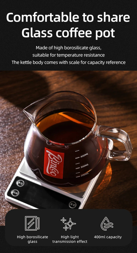 BINCOO Pour Over Coffee Dripper Set 400ml Glass Sharing Pot Funnel Drip Coffee Maker Hand Brew Cup Coffee With V01 Filter Paper