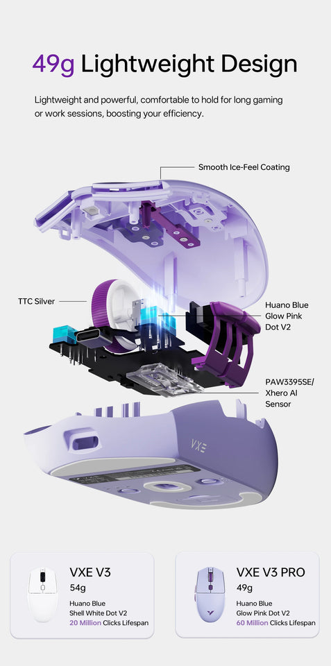 VXE Dragonfly V3 Series Wireless Gaming Mouse Rechargeable Lightweight Mice ATK VXE V3 PRO PAW3395SE Custom Esport Mouse for FPS