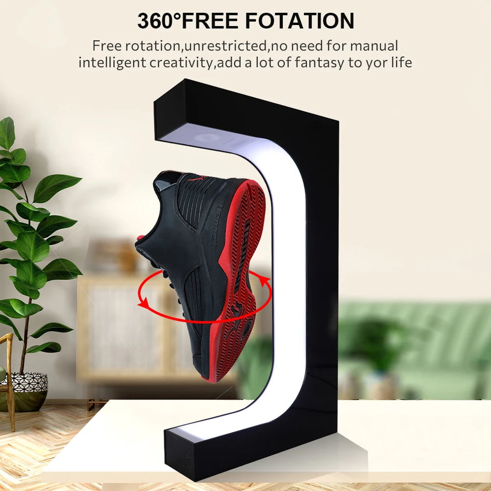 LED Floating Shoe Rack 360 Degree Auto Rotate Display Stand Shoes Shop Sample Showcase Shoes Rack Sneaker Storage