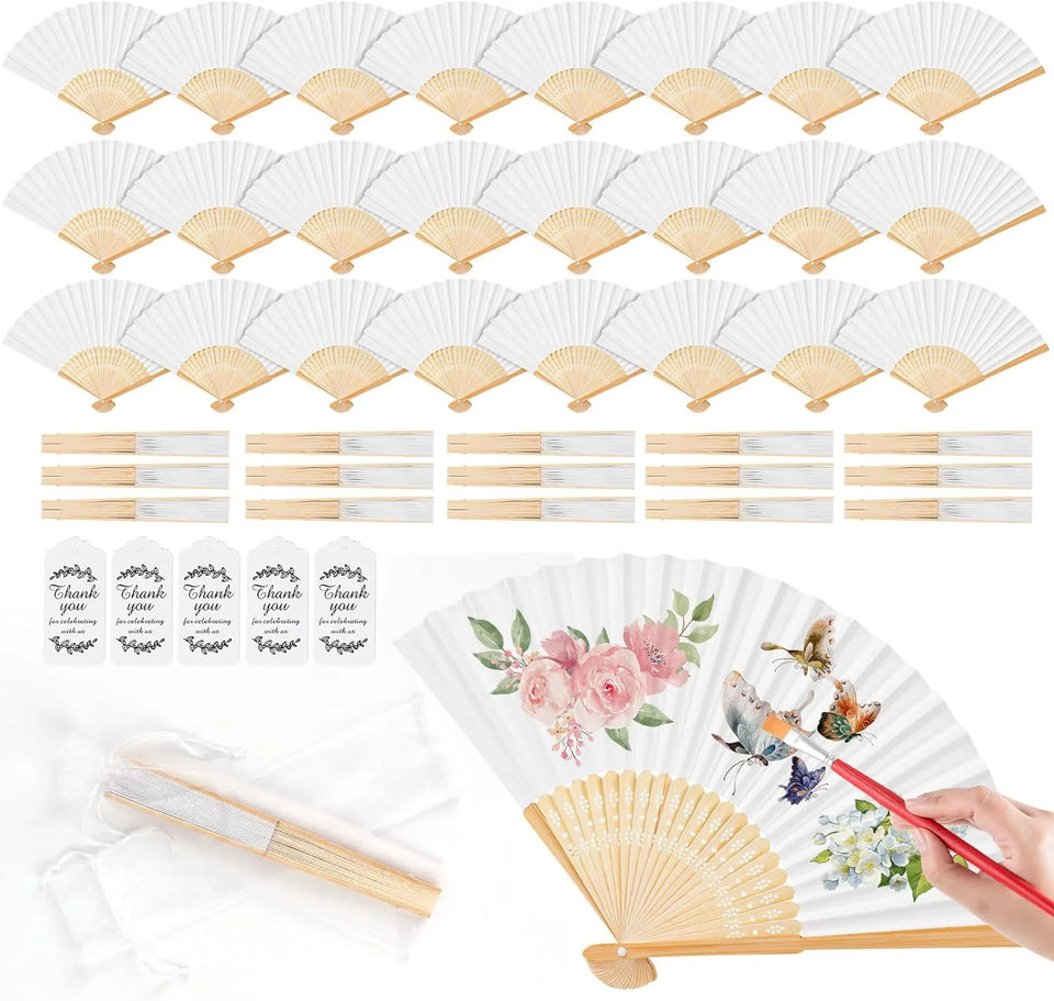 1-50PCS Paper Bamboo Folding Hand Fan Wedding Personalized Fans Party Decor Art Craft DIY Folding Fan for Wedding Party Decor