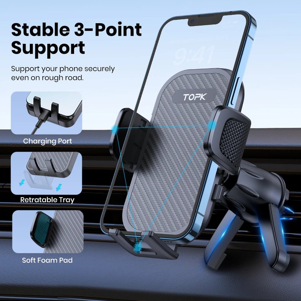 TOPK Car Phone Holder Air Vent Mount Universal Auto Gravity Mount Cell Phone Stand For All Smartphones