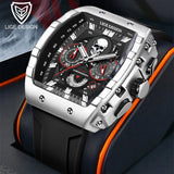 LIGE Brand Mens Watch Skeleton Skull Dial Sports Military Watches Men Fashion Luxury Waterproof Quartz Watch Chronograph Relogio