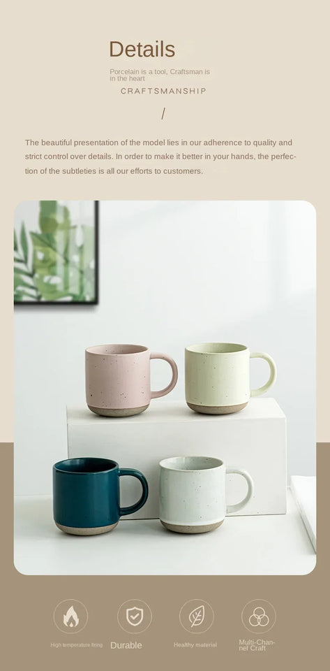 Speckled Ceramic Coffee Mug Modern White Frosted Design with Handle Unglazed Base Custom Small for Cafe