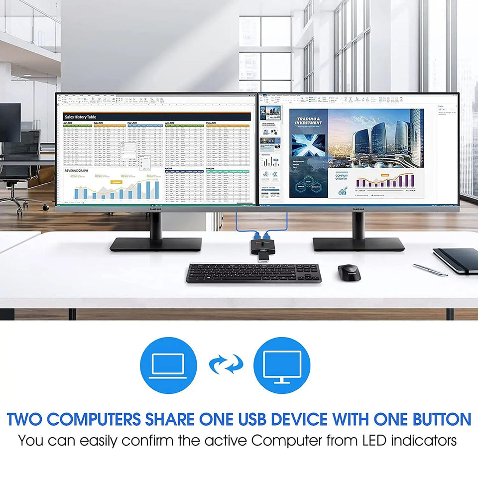 USB 3.0 Switch Selector KVM Switch 5Gbps 2 in 1 Out USB Switch USB 3.0 Two-Way Sharer for Printer Keyboard Mouse Sharing