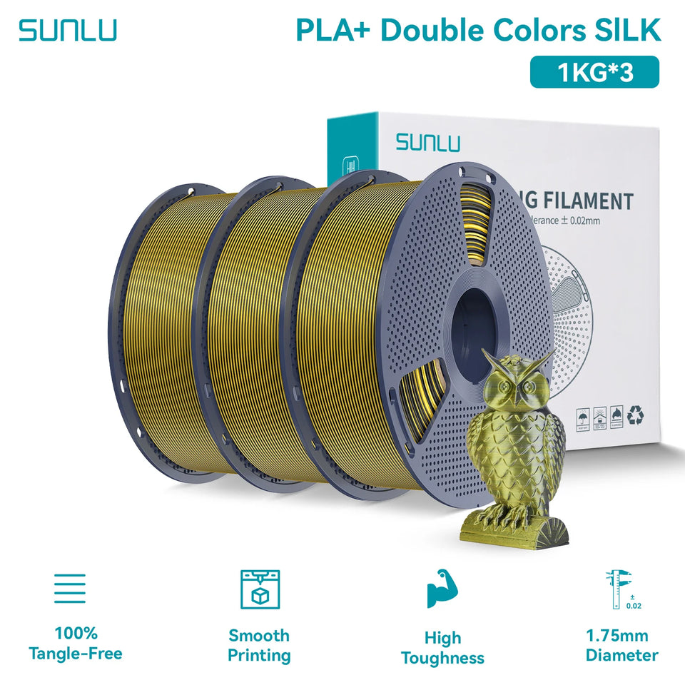 SUNLU Silk PLA PLUS 3D Filament 1.75mm Double Colors Silk Textures Pla+ Gradient Colors Filament for Most FDM 3D Printer 3KG