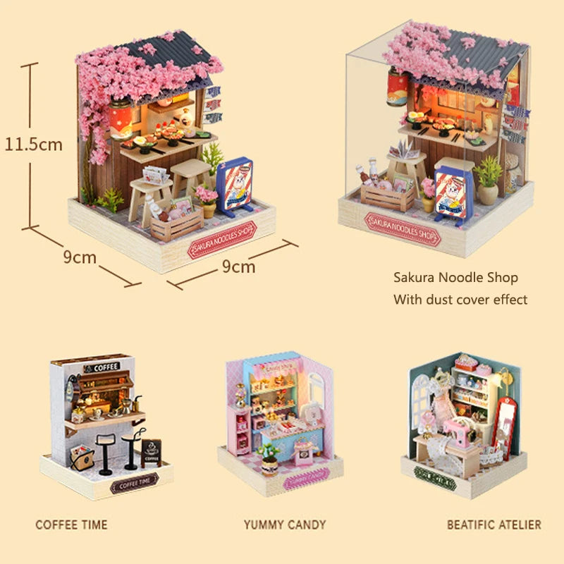 Coffee Shop Wooden Mini Doll House DIY Small House Kit Making And Assembling Room Models Toys For Kid Birthday Gifts Dollhouse