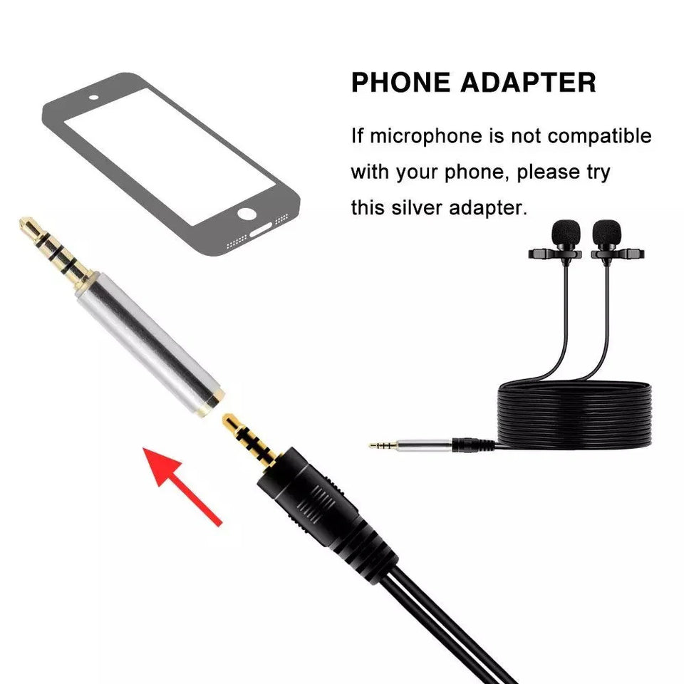 Professional Dual Mini Lavalier Microphone 3.5mm Mini Collar Clip Microphone Mic Studio Lapel Condenser Smartphones Microphone