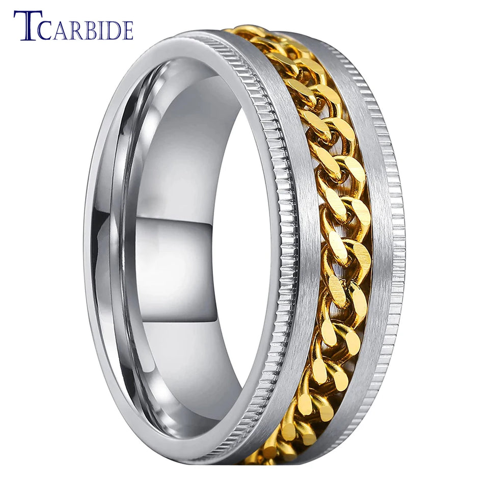 Dropshipping 8mm New Arrivals Men Women Stainless Steel Rotate Chain Ring Stepped Grooved Brushed Festival Fashion Gift Jewelry