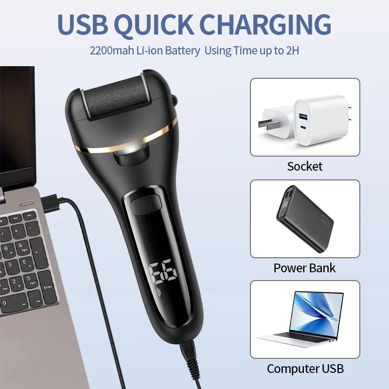 USB Powered Electric Foot Grinder Callus Remover Rechargeable with Adjustable Speeds for Men & Women's Pedicure Care