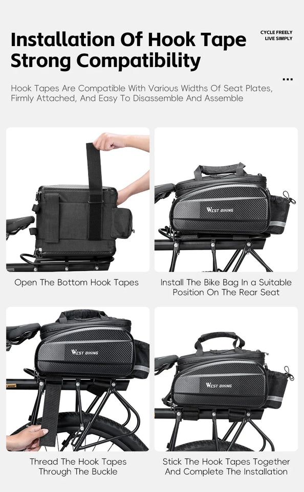 WEST BIKING Cycling Trunk Bag Large Capacity Bicycle Pannier Multifunctional Reflective Bike Bag Travel Bag MTB Bike Accessories