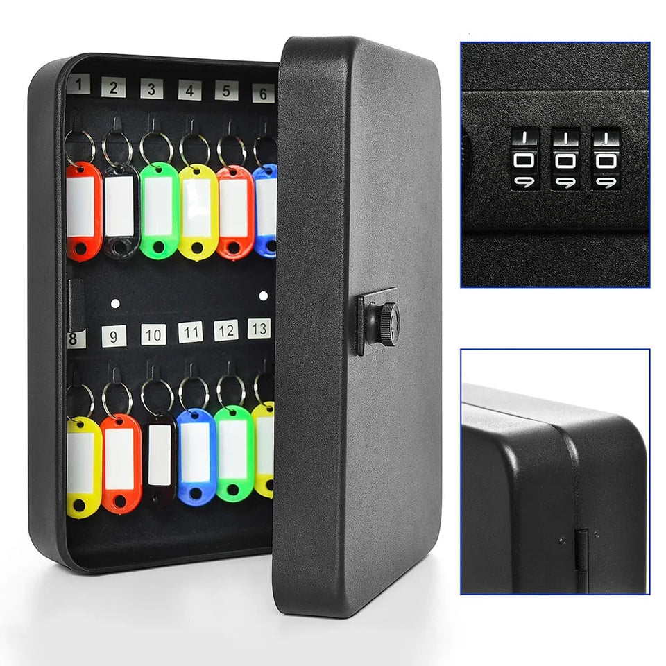 Combination Key Cabinet 20 Key Hooks Key Box Wall Mounted with Key/Code Lock Key Cabinet Security Lock Box Locking Key Cabinet