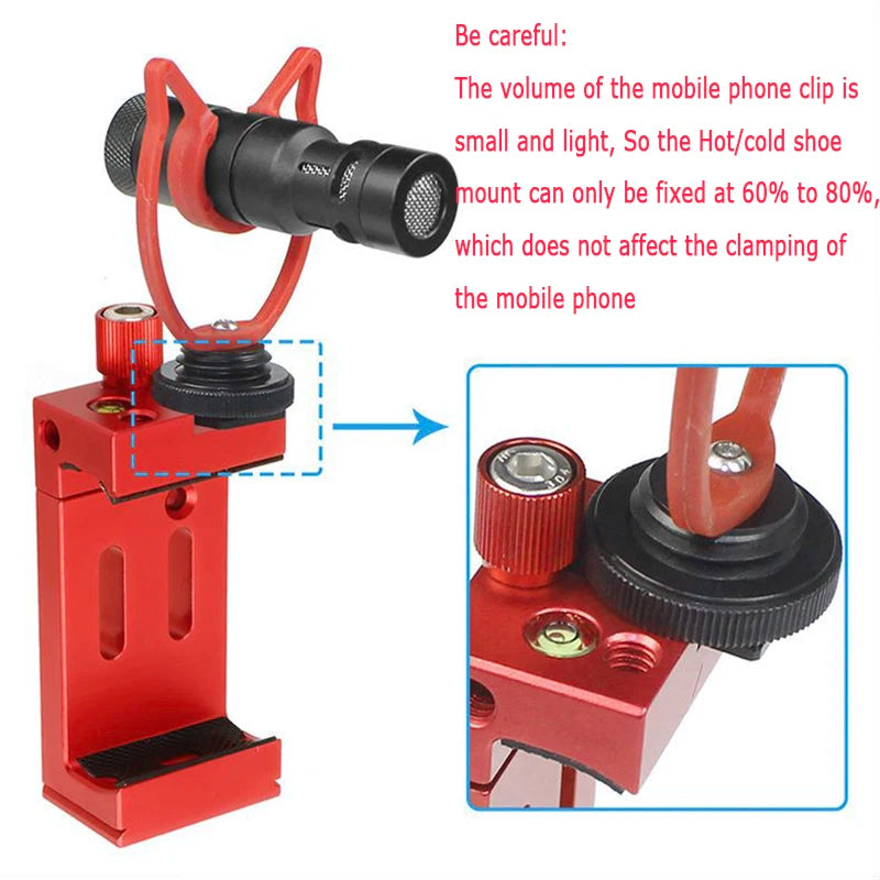 Aluminum Alloy Mobile Phone Holder Clip for Smartphone with Spirit Level Cold Shoe Mount 1/4 3/8 Hole Tripod Head Clamp Bracket
