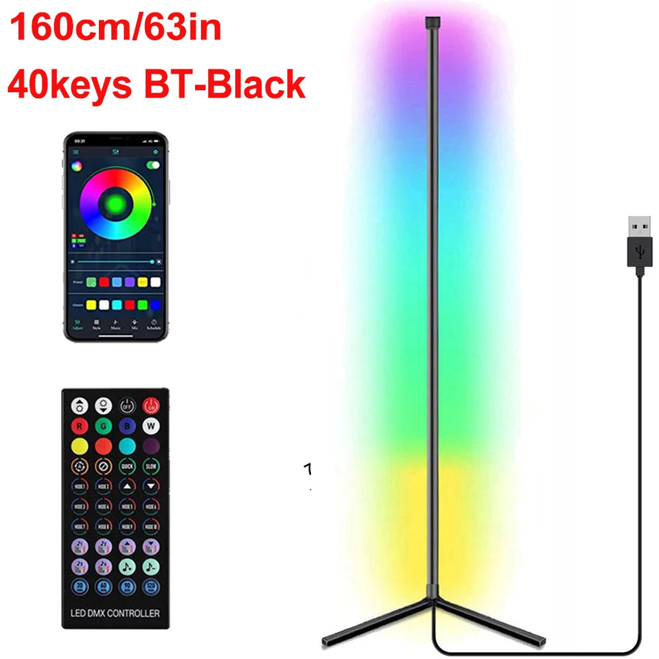 160cm Smart APP Bluetooth Corner Floor Lamp Dimmable RGB LED Ambient Light for Bedroom Gaming Room Christmas Decor Mood Lighting
