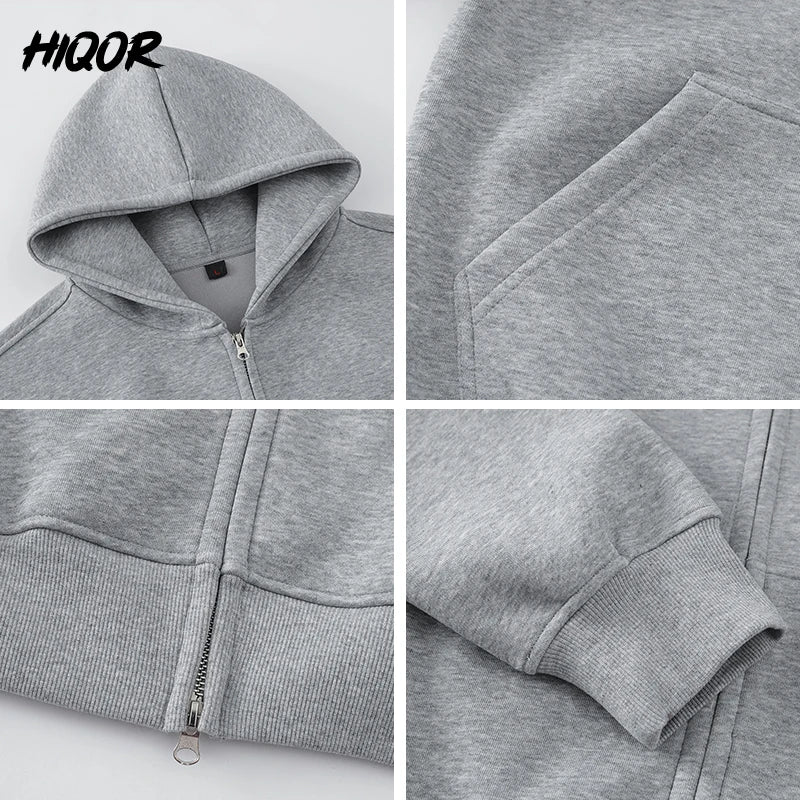 American Retro Hoodie Sweatshirt Autumn Winter Men's Loose Casual Open Cardigan Jacket Comfortable Long Sleeve Zipper Pure Wear